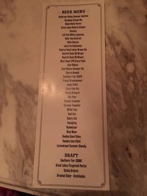 Beer menu