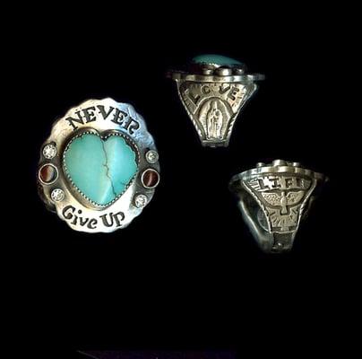 R064- Never Give Up (Sterling silver, garnet, cz, turquoise- $376)