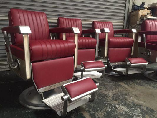 Set of Paidar barber chairs upholstered for our client