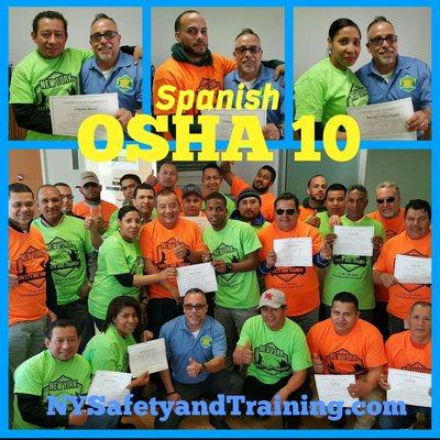 NYST offers Spanish OSHA classes for only $130 every other weekend at our Bronx location.