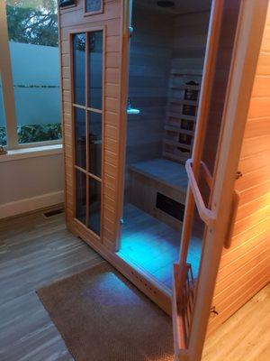 Beautiful sit-in, Far infrared sauna to sit back, relax and unwind as you move through your detox plan.