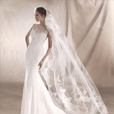 Pronovias Saturn Wedding Gown.
  Call today to schedule a fitting!