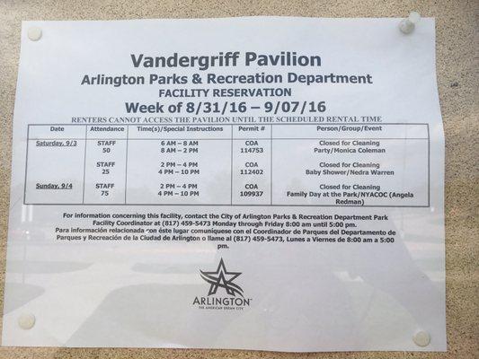 Park Pavilion Rental information.