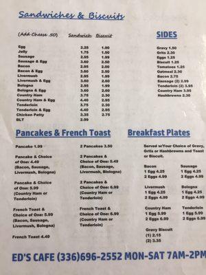 Breakfast menu