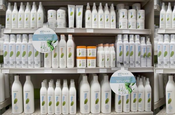 BIOLAGE ON SALE BUY 1 GET ONE 50% OFF.