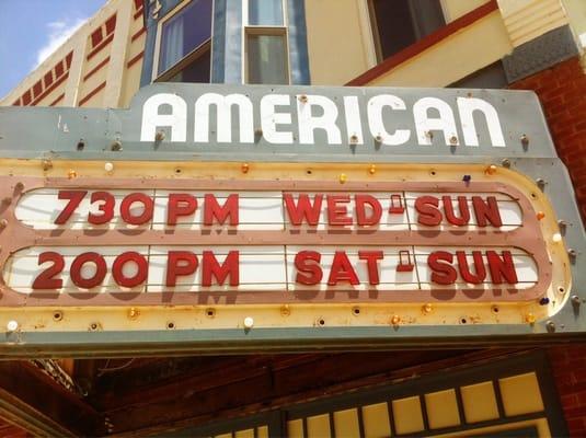 Marquee signage for the Corning American Theatre.