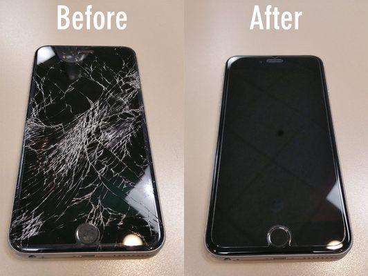 Before and after iPhone screen repair.