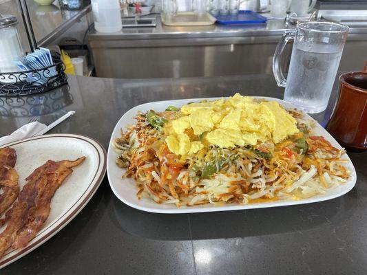 This is the Veggie Skillet.   I had already eaten two rashers of bacon.  Clean, well run, friendly staff, good food.