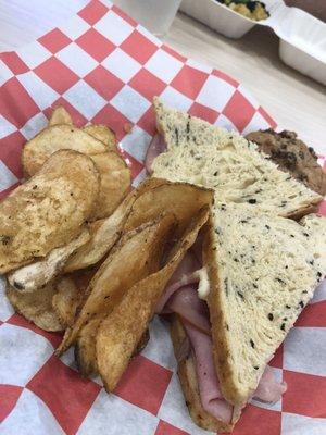 Ham and cheese with homemade chips