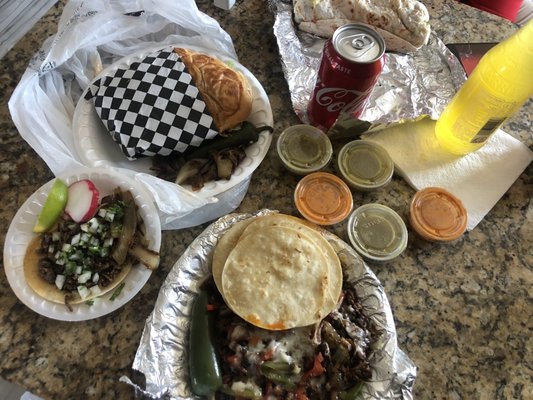 Alambre bowl, Burrito, Tacos & Torta de asada.