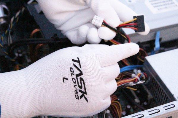 Task Gloves Polyurethane White Palm Coated Polyester Gloves. These gloves provide excellent dexterity for fine assembly work. Item: TSK2002