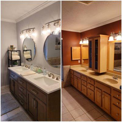 Before and after of a bathroom remodel