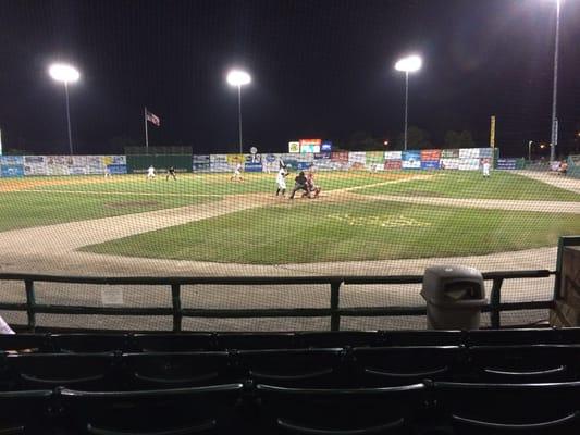 Sitting behind home plate.