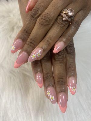 Solar gel nails w/ flower designs & French