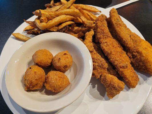 Fried catfish, hush puppies and hand-cut fries. Very good.