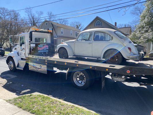 TK's Towing Service moving an 1964 Super beetle down to wildwood NJ