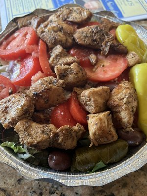 Chicken souvlaki Greek salad, yummie