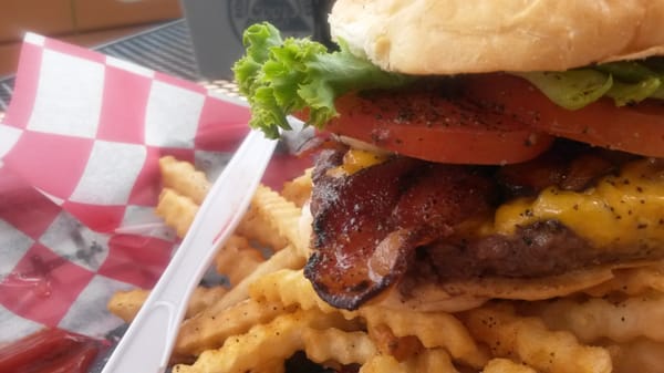 Bacon cheeseburger. Perfect medium rare, tender and juicy.