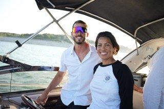 two mates driving the boat.