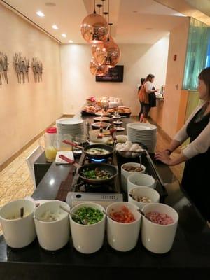 The buffet table from the omelet station side. The shy chef went out of the photo.