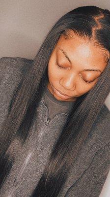 Natural lace closure sewin install. Zig zag parting for an old trend making a return.