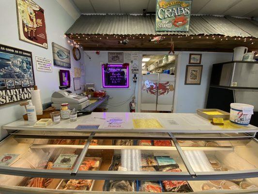 Front counter with frozen seafood