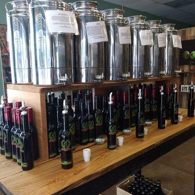 Our Flavored Olive Oils and Flavored Balsamics are on tap for sampling daily.