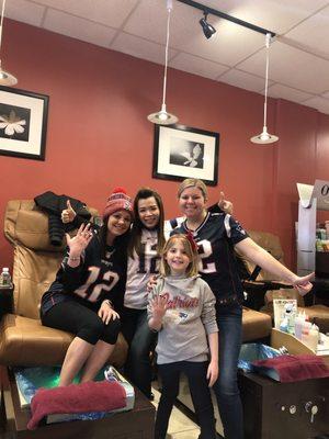 Nina and the staff are ready for the super bowl! They made it such a fun day for a pedicure!