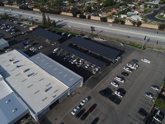 Truck Bed Studios's aerial photography service for A-C Electric Company's solar installation for Jim Burke Ford Lincoln, Bakersfield, CA