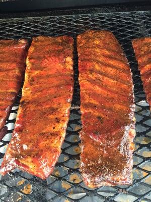 Pork spare ribs for a catering.