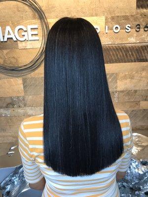 Beautiful silky straight hair, Thermally reconditioned..  Permanent straightening.  Long hair.