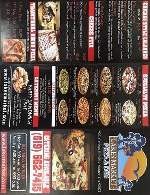 Deli and pizza menu