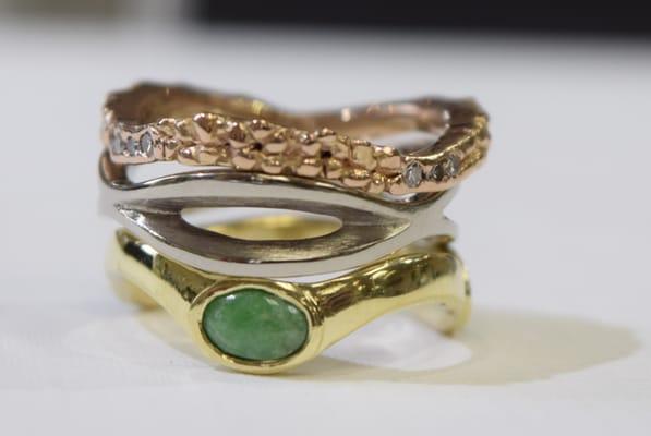 Rings made of gold with jadite and diamonds- 2015