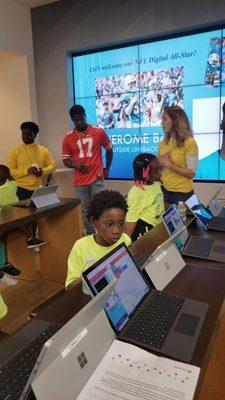 Jerome Baker visits students at Meagan's Academic Tutorial Center Summer Camp of Instruction and Fun.