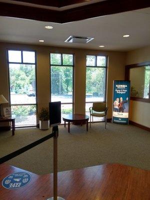 View of parking lot from lobby w/6 ft distance on floor @krmbacreditunion @yelpcincy @bridgetownroad #banking