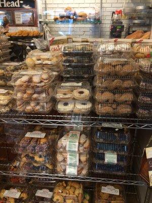 Cookies to go and a rack of fresh bread hiding behind it