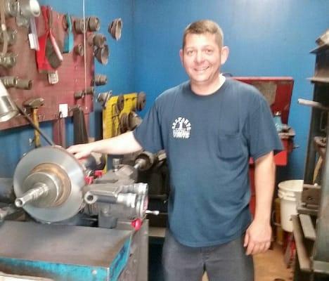 Steve putting the finishing touches on a brake rotor resurface! Now they're good as new!