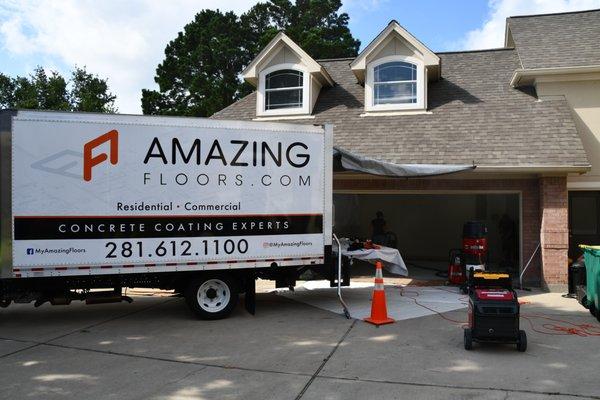 Our box truck is properly equipped with all the right equipment and coatings for a successful garage floor makeover.