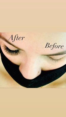 Eyelash extensions before&after look