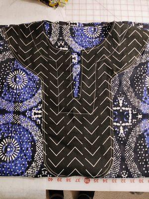 A custom made dashiki (pattern tailored to fit).