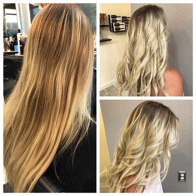 Before & afters! Took her to a lighter, natural, & flowing blonde.