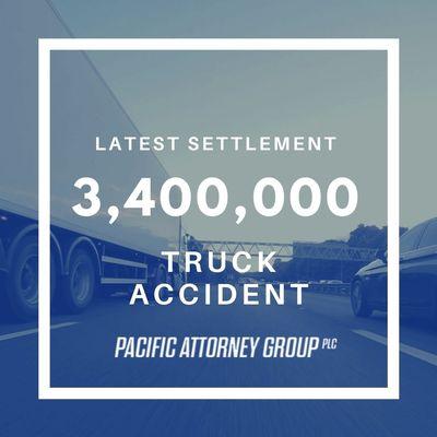 Latest Settlement: $3,400,000 for client in auto accident caused by commercial truck.