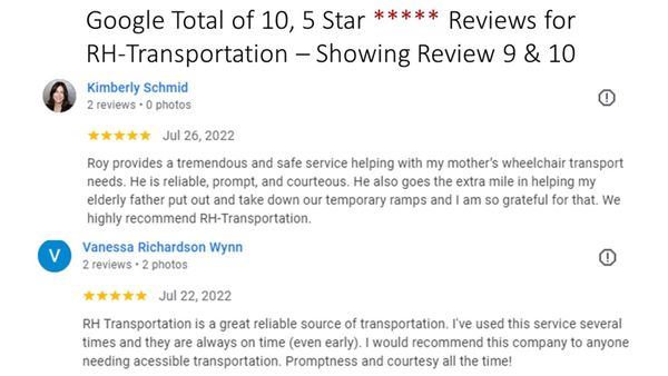 Google 10, 5 Star Reviews, Showing Review 9 & 10