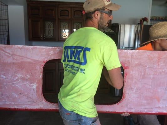 Levi working on concrete countertops