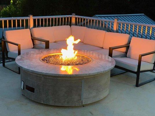 Personalized outdoor pit made out of Carrara marble.