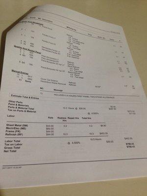 Estimate for the damage from Safelite......