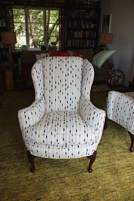 wing back chairs upholstered by Kay Chesterfiled