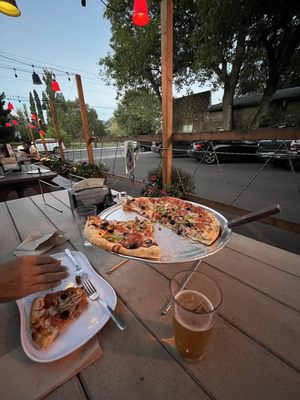 The Works pizza and local craft beer. The patio has a great, relaxing atmosphere.