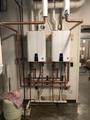 Parallel tankless water heaters.