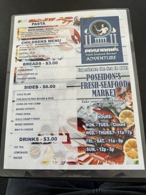 Backside of menu